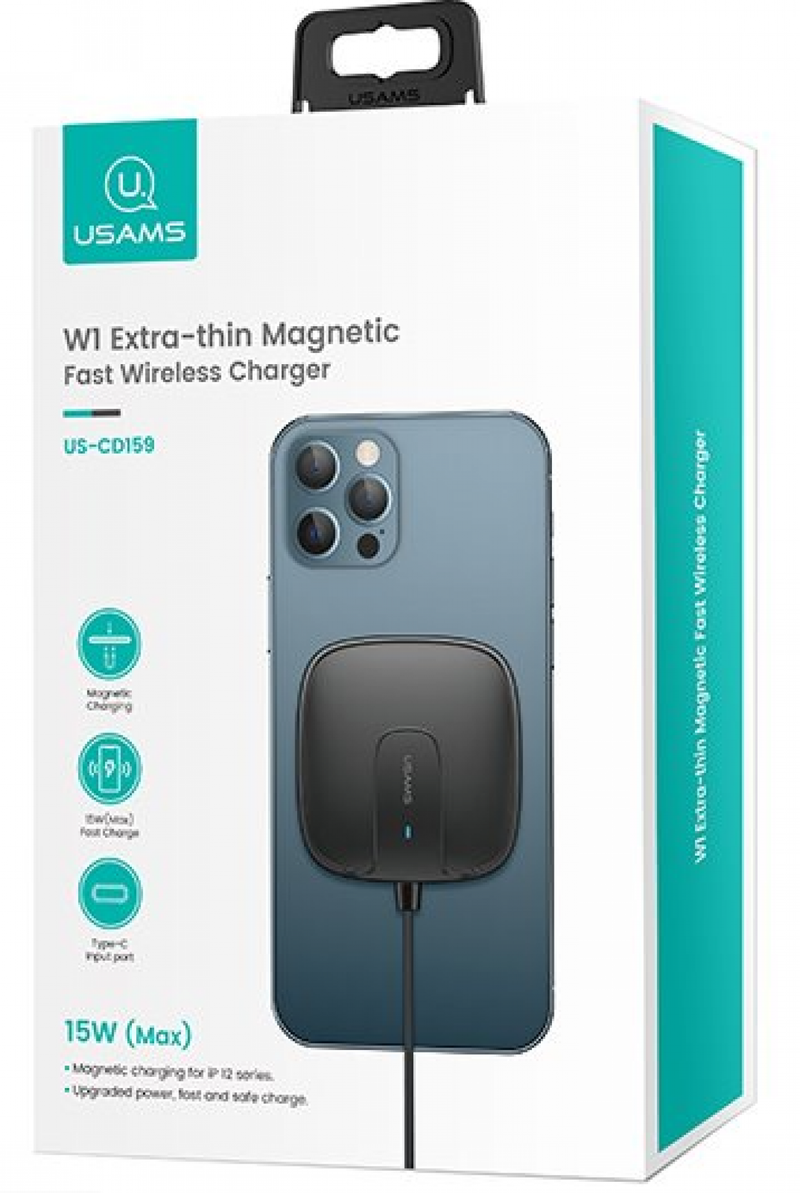 USAMS CD159DZ01 W1 15W Extra vékony Magsafe mágneses gyors vezeték nélküli töltő 1349796