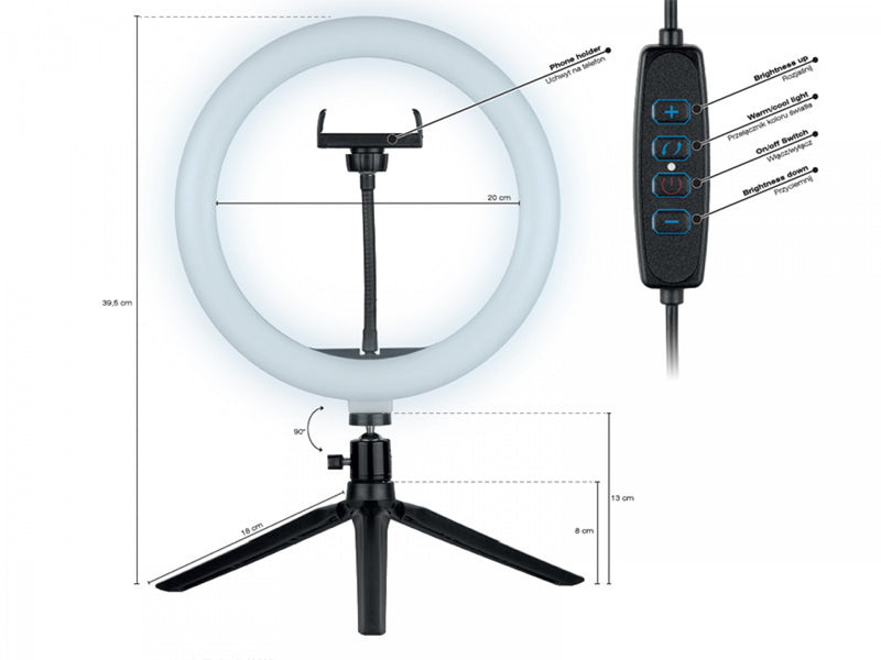 Tracer led szelfi 26 cm-es körfény tripod állítható színhőmérséklettel 1352712