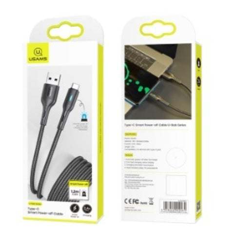 USAMS SJ460USB01 Type-C okos kábel, 120 cm, automatikus kikapcsolással, fekete 1354797
