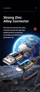 USAMS SJ543USB01 120cm-es szövet borítású lightning adat és töltőkábel LCD kijelzővel 2,4A 1380753