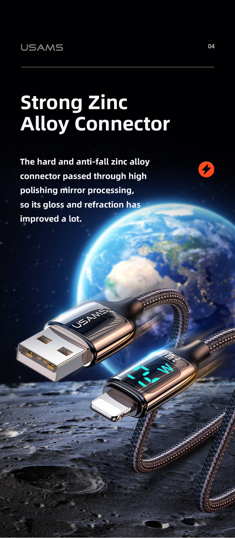 USAMS SJ543USB01 120cm-es szövet borítású lightning adat és töltőkábel LCD kijelzővel 2,4A 1380753