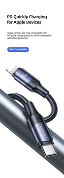 USAMS SJ521USB01 Type-c to Lightning textil borítású PD gyorstöltő kábel 120cm 1427042