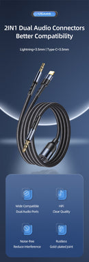 Usams SJ554YP01 2 az 1 ben jack kábel lightning csatlakozóval 1427043