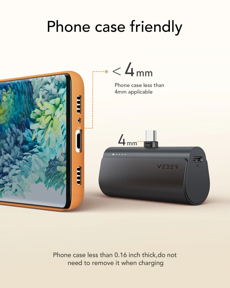 VEGER V0556 5000MAH POWER BANK BEÉPÍTETT USB TYPE-C CSATLAKOZÓVAL, 1X 20W / PD3.0 TÖLTÉSSEL,1405102