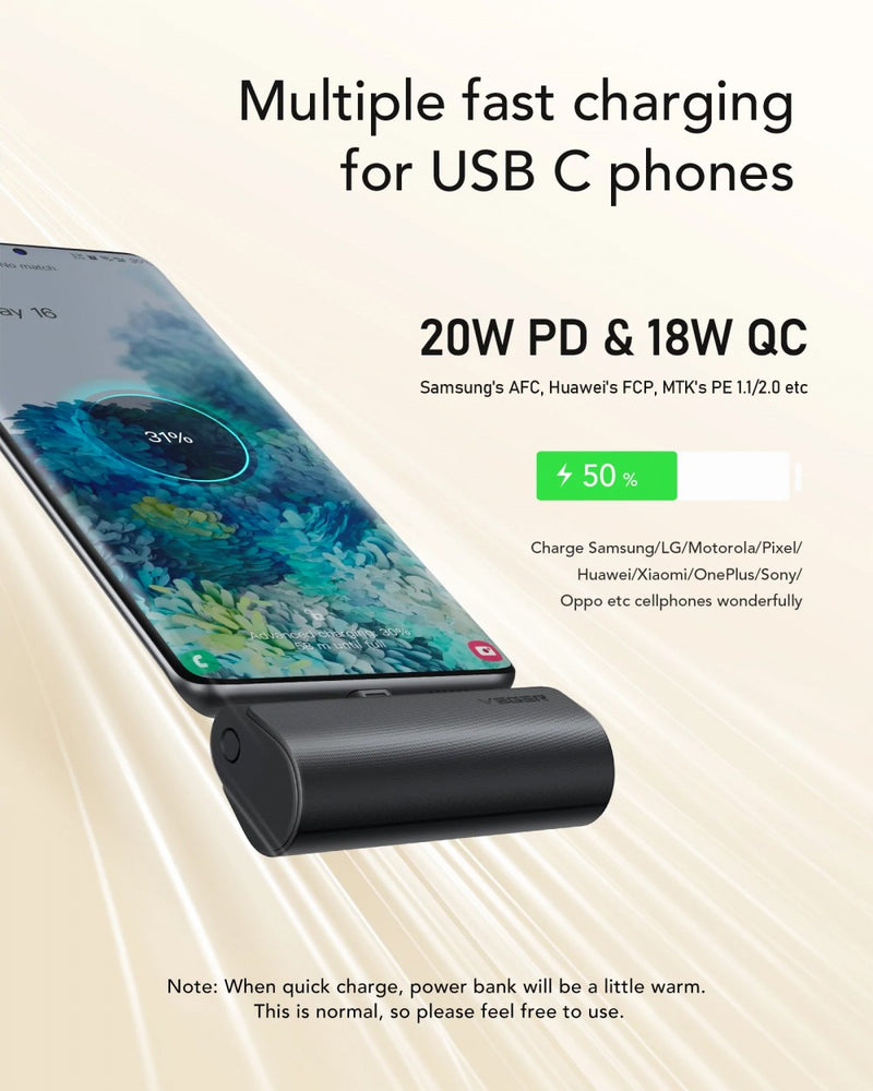 VEGER V0556 5000MAH POWER BANK BEÉPÍTETT USB TYPE-C CSATLAKOZÓVAL, 1X 20W / PD3.0 TÖLTÉSSEL,1405102