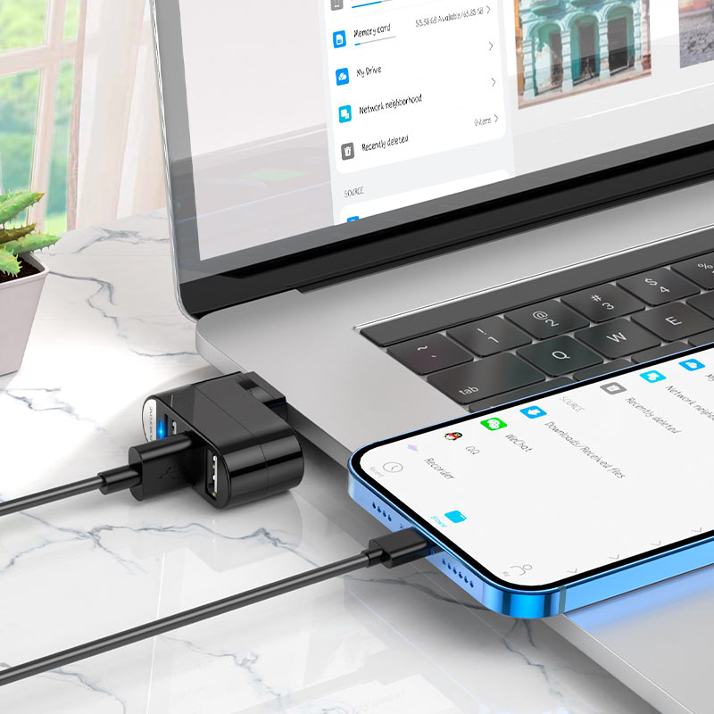 BOROFONE DH3 USB SPLITTER, ELOSZTÓ 3X USB2.0 FORGATHATÓ FEJJEL 1427047