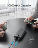 VEGER VP3008PD Power bank, fekete, 30.000mAh, PD 18W, QC 18W, 3 usb és 1 usb-c kimenet, 1405104
