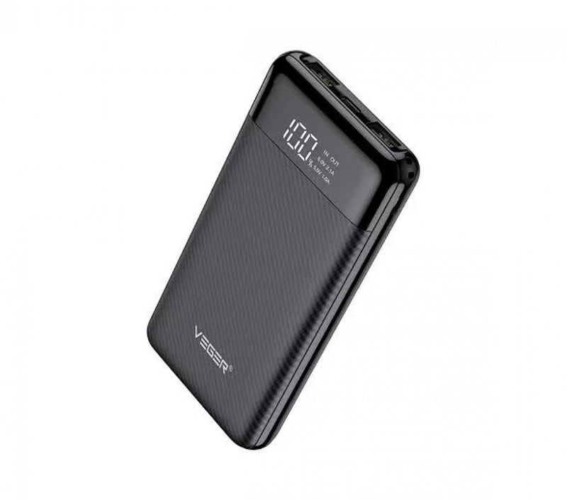VEGER VP1087 Power bank , fekete, 10.000mAh,5V-2a, 3 usb és 1 type-c kimenettel. LED kijelzővel,1405105