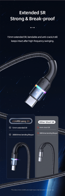 USAMS SJ536USB02 1,2 m textil borítású usb-c töltőkábel színes led fénnyel, 6A