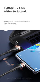 USAMS SJ536USB02 1,2 m textil borítású usb-c töltőkábel színes led fénnyel, 6A