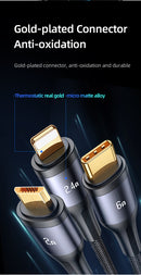 USAMS SJ582USB01 3 az 1 ben (micro usb, lightning, usb-c) gyorstöltő szövet kábel LCD kijlezővel