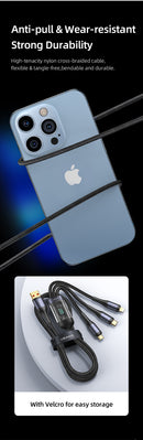 USAMS SJ582USB01 3 az 1 ben (micro usb, lightning, usb-c) gyorstöltő szövet kábel LCD kijlezővel