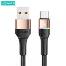 USAMS SJ536USB02 1,2 m textil borítású usb-c töltőkábel színes led fénnyel, 6A
