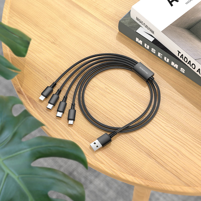 BOROFONE BX72 4 az 1 ben textil borítású töltőkábel (Lightning, micro usb, 2x usb-c)