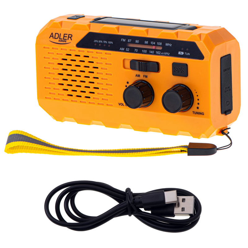 Adler AD1197 akkumulátors táska rádió, led világítással, powerbank funkcióval, manuálisan, napfénnyel, usb vel tölthető