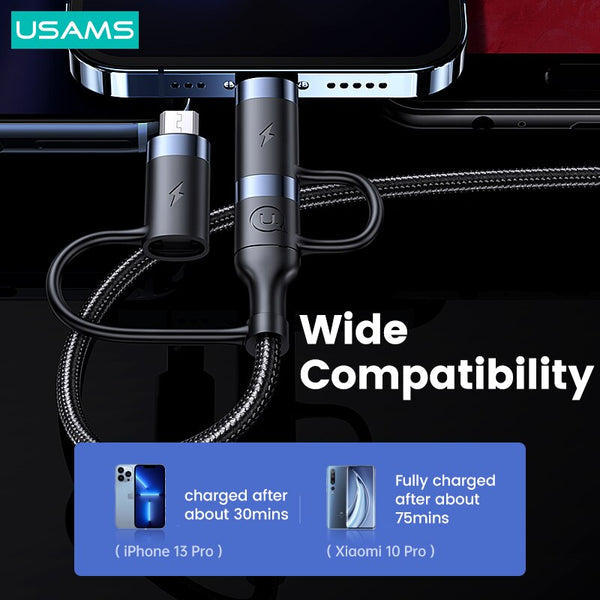 Usams SJ547USB01 5 az 1 ben töltőkábel usb-c, lightning és micro usb ouput, usb és usb-c input, PD, 60W 1435030