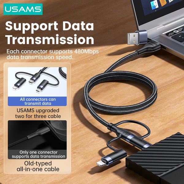 Usams SJ547USB01 5 az 1 ben töltőkábel usb-c, lightning és micro usb ouput, usb és usb-c input, PD, 60W 1435030