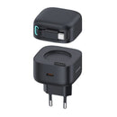 USAMS CC202TC01 Hálózati gyorstöltő GaN adapter 35W, visszahúzható usb-c kábellel, mágneses kábeldobbal