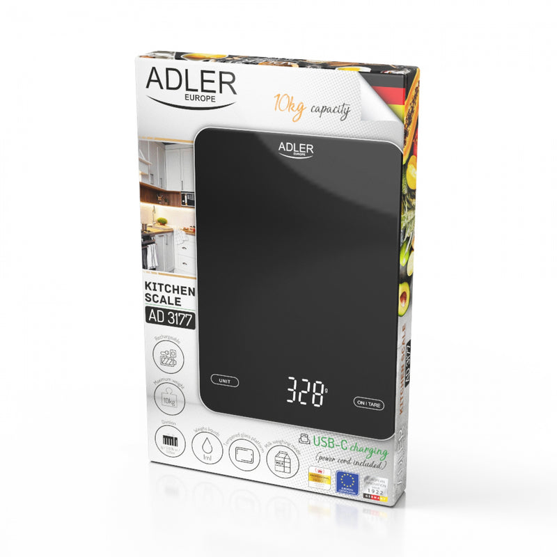 Adler AD3177b Konyhai mérleg, 10kg, újratölthető