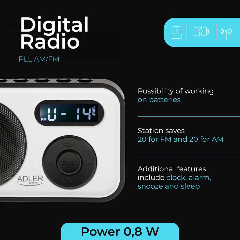 Adler AD1906 PLL AM/FM digitális rádió