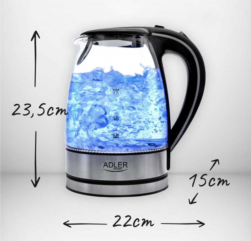ADLER AD1225 Elektromos Vízforraló, 1,7L, 2000W, Inox