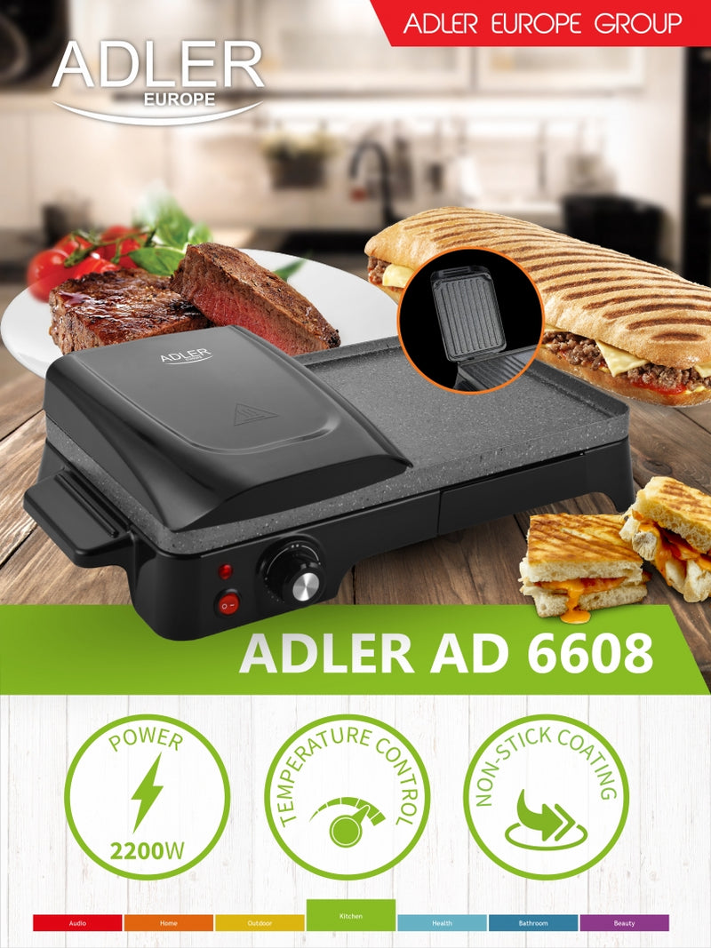 ADLER AD6608 Elektromos Grillsütő, 2200W, Fekete