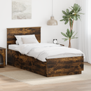 vidaXL Ágykeret LED szalagokkal Füstölt tölgy 100 x 200 cm Faanyag