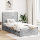 vidaXL Ágykeret tárolóval és fejtámlával Betonszürke 75 x 190 cm