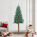 vidaXL Karcsú karácsonyfa 300 LED-del Zöld 210 cm PVC és tömör fenyőfa