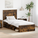 vidaXL Ágykeret fejtámlával Füstölt tölgy 100 x 200 cm Tömör fenyőfa