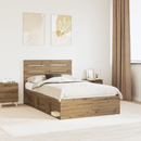 vidaXL Ágykeret fejtámlával Művészi tölgy 120 x 190 cm Tömör fenyőfa