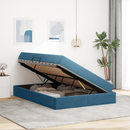 vidaXL Ágy tárolóval és matraccal Sötét kék 140 x 200 cm Bársony