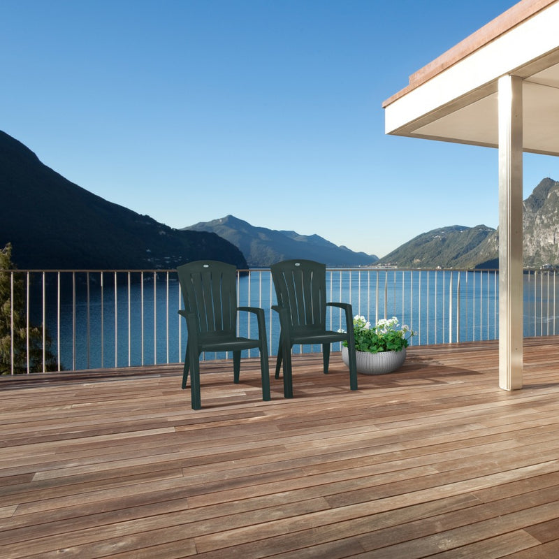 Santorini műanyag kerti szék, sötét zöld színben