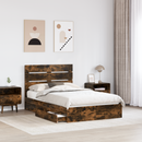 vidaXL Tárolós Ágy fejtámlával Füstölt tölgy 135 x 190 cm Faanyag