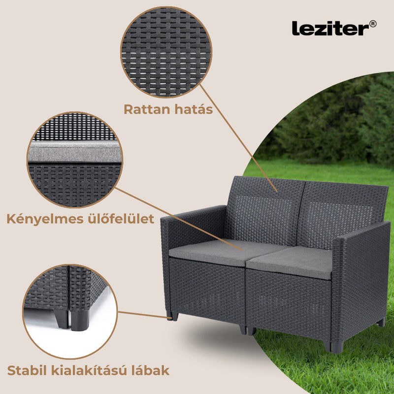 Claire 2 üléses műrattan kerti kanapé grafit