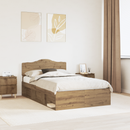 vidaXL Ágykeret fejtámlával Művészi tölgy 135 x 190 cm Tömör fenyőfa