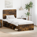 vidaXL Ágykeret fejtámlával Füstölt tölgy 100 x 200 cm Tömör fenyőfa