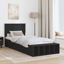 vidaXL Ágykeret polcokkal fejtámlával Fekete 100 x 200 cm Faanyag