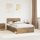 vidaXL Ágykeret fejtámlával Művészi tölgy 135 x 190 cm Tömör fenyőfa
