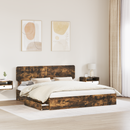 vidaXL Tárolós Ágy fejtámlával Füstölt tölgy 180 x 200 cm Faanyag