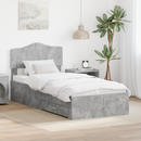 vidaXL Ágykeret fejtámlával fiókkal Beton Szürke 90 x 200 cm Faanyag