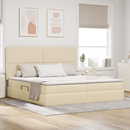 vidaXL LED tárolós ágy matraccal Krém 200 x 200 cm Szövet