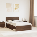 vidaXL Ágykeret fejtámlával Barna Tölgy 120 x 190 cm Tömör fenyőfa