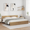 vidaXL Ágykeret LED szalagokkal Artisan tölgy 200 x 200 cm Faanyag