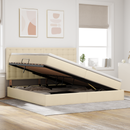 vidaXL Ágy tárolóval és matraccal fejtámlával Krém 200 x 200 cm szövet