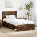 vidaXL Ágykeret fejtámlával Füstölt tölgy 100 x 200 cm Tömör fenyőfa
