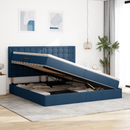 vidaXL Ágy tárolóval és matraccal fejtámlával Kék 200 x 200 cm szövet