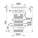 Klikk - klakk PVC leeresztőszelep - KEREK - KRÓM - univerzális - túl / nem túlfolyós mosdókhoz -5/4&quot;