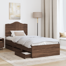 vidaXL Ágykeret fiókkal fejtámlával Barna tölgy 90 x 190 cm Mérnöki Fa