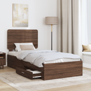 vidaXL Ágykeret fejtámlával fiókkal Barna Tölgy 75 x 190 cm Faanyag